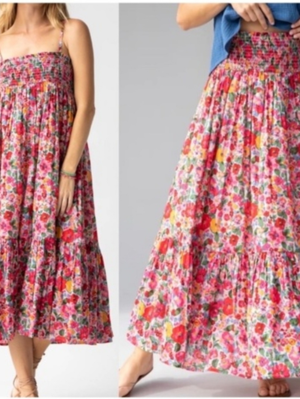 Natural Life Floral Convertible Pink Smocked Maxi Skirt - Women